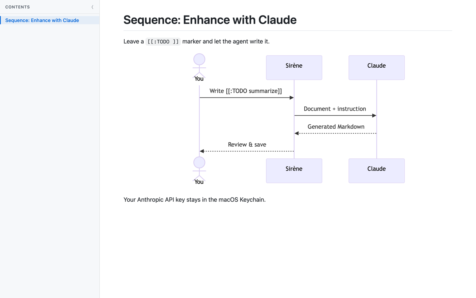 Sirène rendering a Mermaid sequence diagram for the AI Enhance workflow